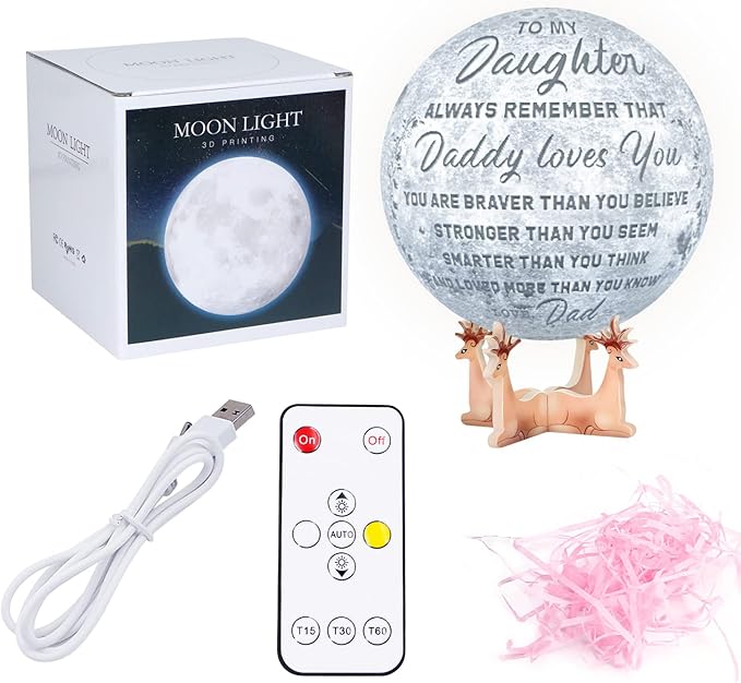 Engraved 3D Moon Lamp Christmas Gifts for Daughter, to My Daughter from Dad, Personalized 5.9 Inch 3D Printing Moon Light for Daughter Birthdays Graduation Gifts - LeafyLoom