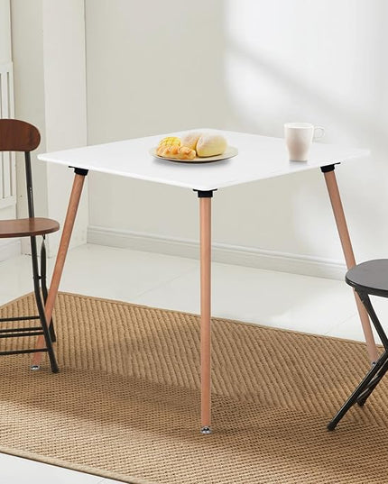 Square Dining Table 31.5 Inch for 2-4 People, Modern Functional White Table with Wooden Legs for Home Office Kitchen Dining Room Patio Small Spaces - LeafyLoom