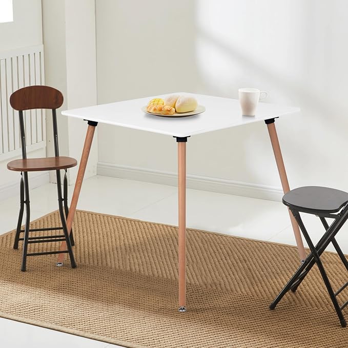 Square Dining Table 31.5 Inch for 2-4 People, Modern Functional White Table with Wooden Legs for Home Office Kitchen Dining Room Patio Small Spaces - LeafyLoom