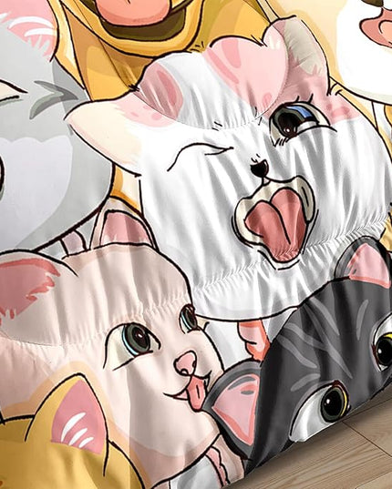 Dogs Comforter Set - Cute Cartoon Puppy Pattern Comforter Set Full Size 3pcs Kitten Dogs Bedding Set Pet Animal Design Kids Room Decor with 1 Comforter and 2 Pillowcases Boys Girls Gift All Season - LeafyLoom