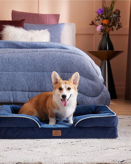 Bedsure Orthopedic Dog Bed for Medium Dogs - Waterproof Dog Sofa Beds Medium, Supportive Foam Pet Couch Bed with Removable Washable Cover, Waterproof Lining and Nonskid Bottom, Navy Blue BEDSURE