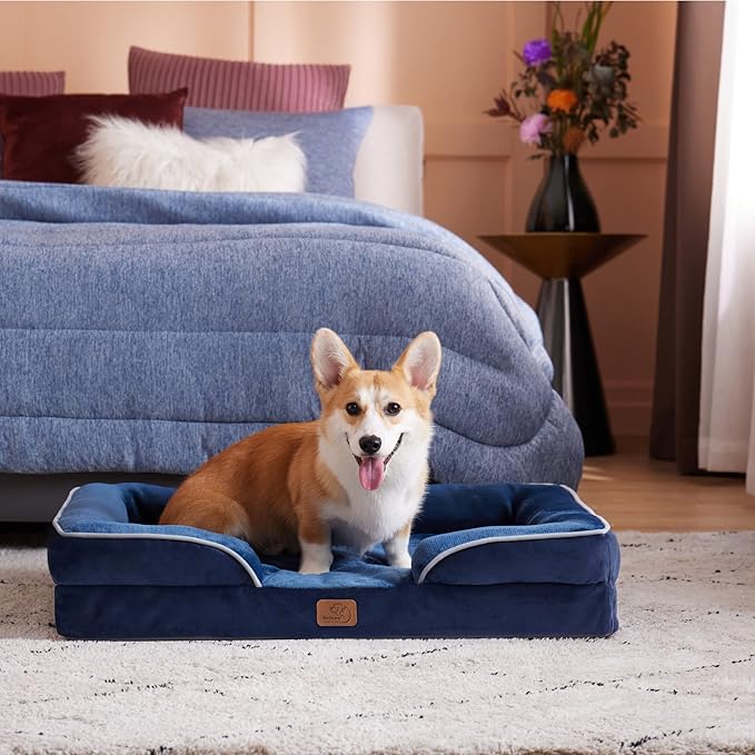 Bedsure Orthopedic Dog Bed for Medium Dogs - Waterproof Dog Sofa Beds Medium, Supportive Foam Pet Couch Bed with Removable Washable Cover, Waterproof Lining and Nonskid Bottom, Navy Blue BEDSURE