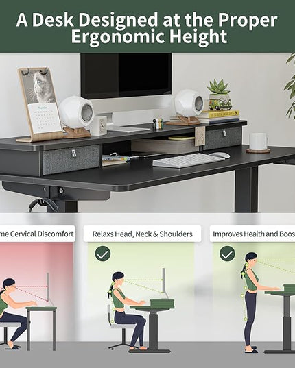 FEZIBO 40 x 24 Inch Height Adjustable Electric Standing Desk with Double Drawer, Stand Up Desk with Storage Shelf, Sit Stand Desk, Black - LeafyLoom