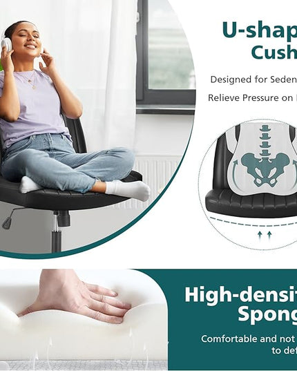 OLIXIS Cross Legged Armless Wide Adjustable Swivel Padded Home Office Desk Chair, Black - LeafyLoom