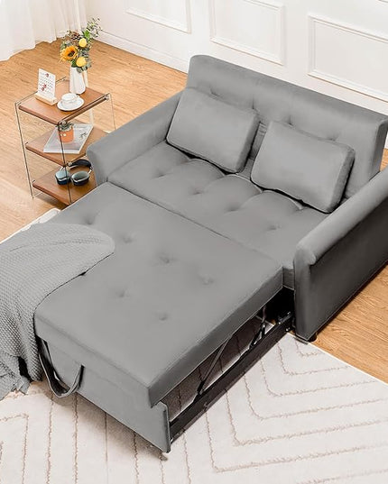 COMHOMA 55" Sleeper Sofa Bed, 3-in-1 Pull Out Couch with Adjustable Backrest and Pillows, Convertible Sleeper Couch for Living Room and Office (Grey) - LeafyLoom