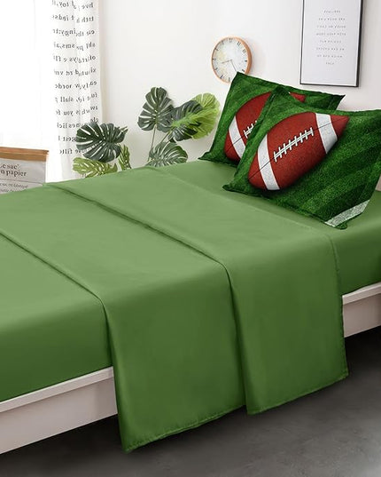 Football Comforter Set Twin Size for Teen Boys, Kids Football Field Bedding Green Themed Bedroom Set with Sheets, Twin Bed in a Bag Set - LeafyLoom
