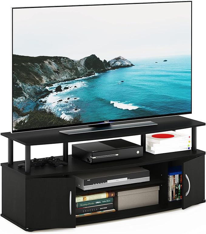 Furinno JAYA Large Entertainment Stand for TV Up to 55 Inch, Blackwood - LeafyLoom
