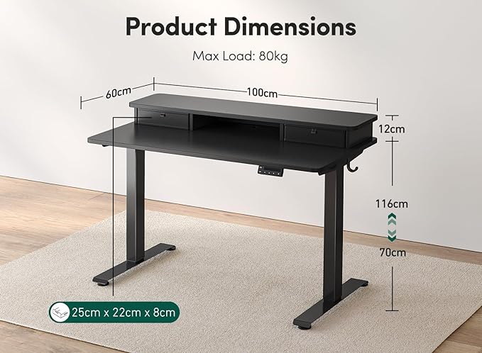 FEZIBO 40 x 24 Inch Height Adjustable Electric Standing Desk with Double Drawer, Stand Up Desk with Storage Shelf, Sit Stand Desk, Black - LeafyLoom