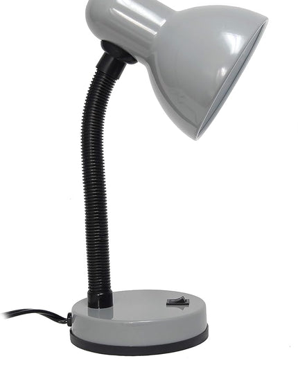Simple Designs LD1003-SLV Basic Metal Desk Lamp with Flexible Hose Neck for Office, Living Room, Bedroom, College Dorm, Bookshelf, Silver - LeafyLoom