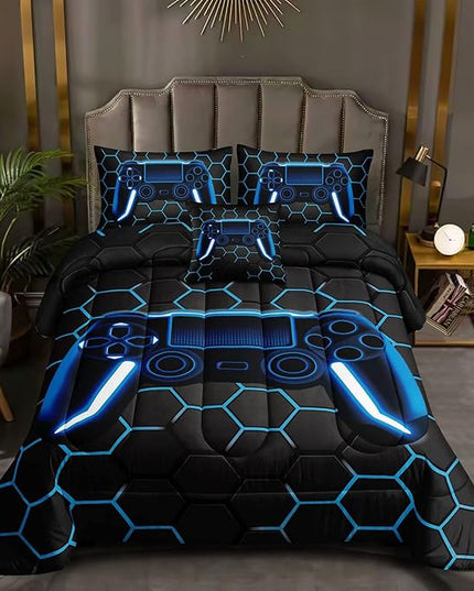 6 Pieces Gaming Bedding Set for Boys Gamer Comforter Set Queen Size,Game Controller Comforter for Boys Kids Teen 3D Gamepad Microfiber Bedding Sets 6 Pieces Bed in A Bag Sets H50022,Queen - LeafyLoom