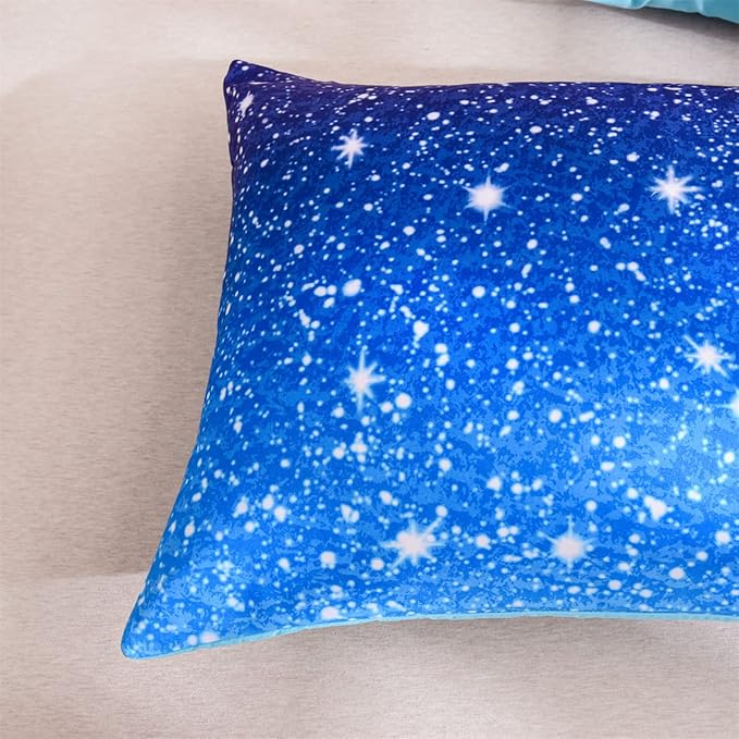 Holawakaka Kids Space Star Galaxy Bedding Comforter Set Twin/Twin XL Size Boys Girls Blue Indigo Ombre Print Gradient Glitter Stars Bed Sets (Blue, Twin) - LeafyLoom
