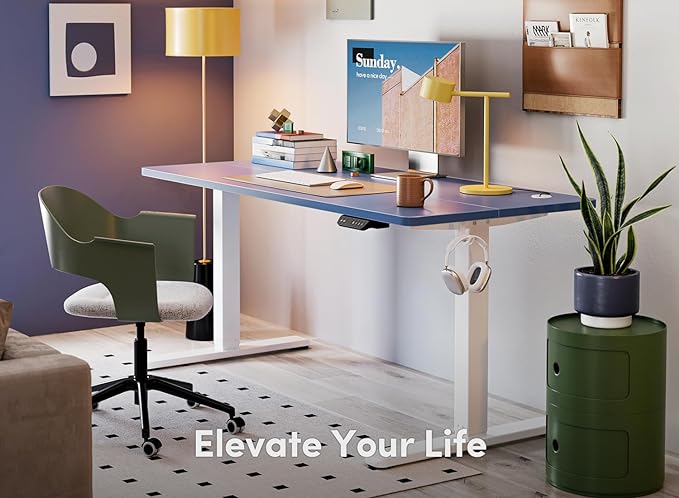 FEZIBO Electric Standing Desk, 55 x 24 Inches Height Adjustable Stand up Desk, Sit Stand Home Office Desk, Computer Desk, Blue - LeafyLoom