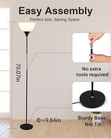 Floor Lamp, Dimmable Standing Lamp, 3 Levels Brightness Led Floor Lamp Rotary Switch Floor Lamps Modern Industrial Lamp with Shade, Tall Lamps for Living Room Bedroom Office Dining Room (Black) - LeafyLoom