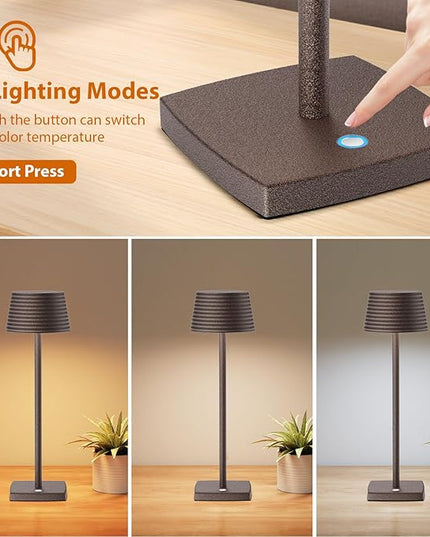 Rechargeable Cordless Table Lamp, Battery 5000mAh Metal Aluminum Housing USB LED Portable Powered Desk Lamp, 3 Levels Brightness Night Light for Restaurants Bars Outdoor (ferruginous-2pack) - LeafyLoom