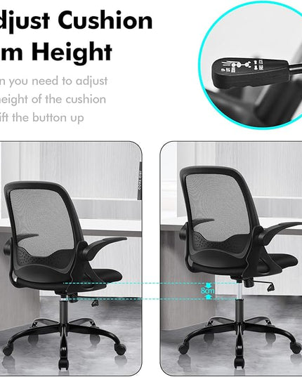 KERDOM Office Chair, Ergonomic Desk Chair, Breathable Mesh Computer Chair, Comfy Swivel Task Chair with Flip-up Armrests and Adjustable Height - LeafyLoom