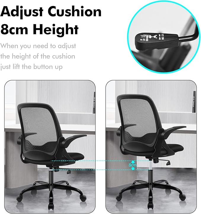 KERDOM Office Chair, Ergonomic Desk Chair, Breathable Mesh Computer Chair, Comfy Swivel Task Chair with Flip-up Armrests and Adjustable Height - LeafyLoom