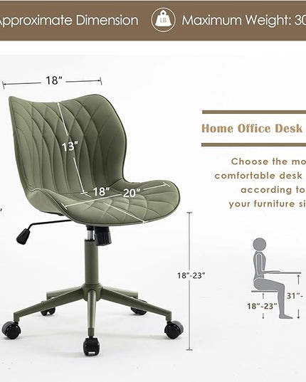 YOUNUOKE Office Desk Chair, Comfy Home Office Chairs, Small Comfortable Desk Chairs with Wheels, Armless PU Leather Chairs for Computer Conference, Olive - LeafyLoom