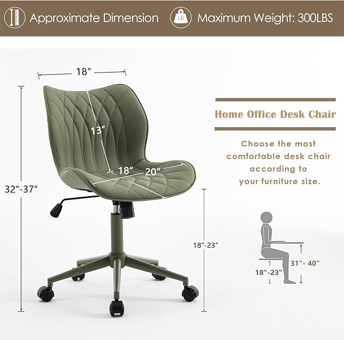 YOUNUOKE Office Desk Chair, Comfy Home Office Chairs, Small Comfortable Desk Chairs with Wheels, Armless PU Leather Chairs for Computer Conference, Olive - LeafyLoom