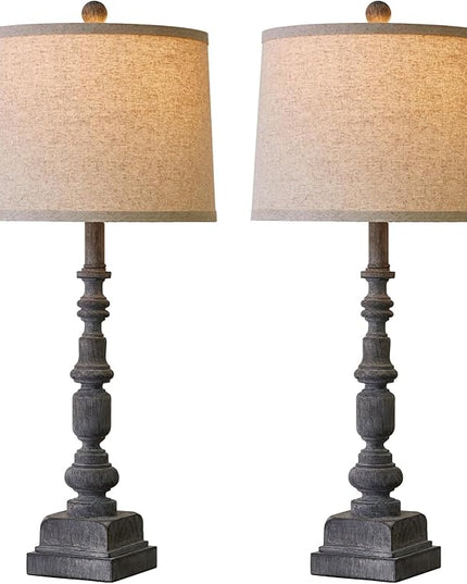 Oneach 27.75" Vintage Farmhouse USB A+C Table Lamps Set of 2 for Living Room Traditional Bedside Lamps for Bedroom Office Mid Century Table Lamp Antique Grey Accent Rustic Lamps for End Table - LeafyLoom