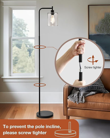 Oneach 66.5'' Industrial Metal Floor Lamp for Living Room Farmhouse Vintage Rustic Style Tall Standing Lamps for Bedroom Office with Glass Shade Modern Minimalist Tall Light Black(Bulb Included) - LeafyLoom