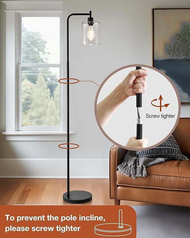 Oneach 66.5'' Industrial Metal Floor Lamp for Living Room Farmhouse Vintage Rustic Style Tall Standing Lamps for Bedroom Office with Glass Shade Modern Minimalist Tall Light Black(Bulb Included) - LeafyLoom
