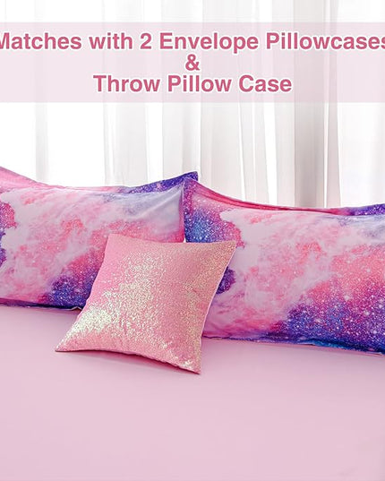 A Nice Night Galaxy Bedding Sets Outer Space Comforter 3D Printed Space Quilt Set Full 6Pcs Glitter Pink,for Children Boy Girl Teen Kids - LeafyLoom