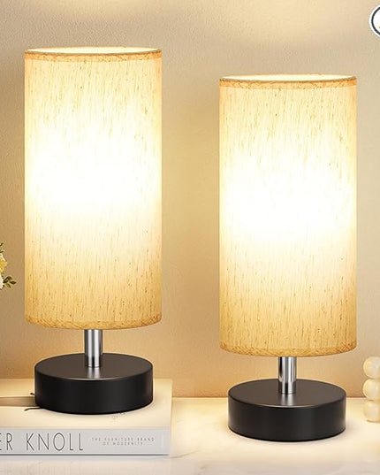 Small Table Lamp for Bedroom Set of 2 - Bedside Lamps for Night Stands, Minimalist Nightstand Light Lamp, Desk Lamps for Reading Room, Kids Room, Living Room, Office, Dorm - LeafyLoom