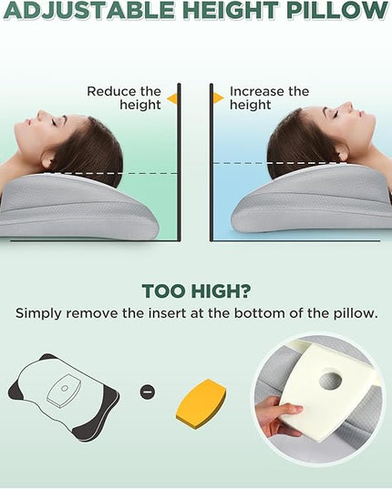 Adjustable Height Cervical Neck Pillow for Pain Relief, Hollow Contour Pillow with Cooling Breathable Pillowcase, Odorless Memory Foam Pillows, Orthopedic Bed Pillow Support Shoulder Side Back Stomach - LeafyLoom