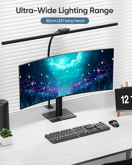 Led Desk Lamp for Office Home, Eye Caring Architect Desk Light with Clamp, Double Head 24W Ultra Bright Table Lamp with Remote Control, 5 Color Modes Flexible Gooseneck Lamp for Reading Study - LeafyLoom