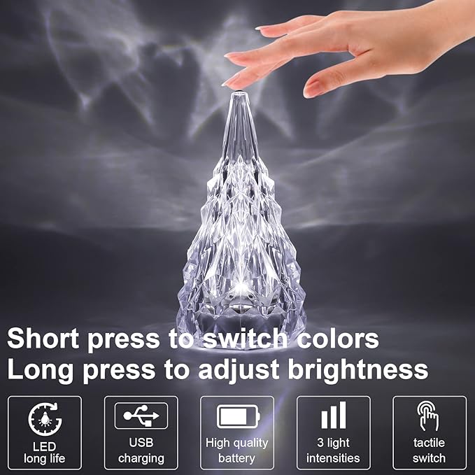 Iceberg Shape Crystal Lamp Table Night Light, Amber Yellow White 3 Colors Touch Control USB Rechargeable Small Bedside Lights Lovely Gifts for Home Bedroom Decor - LeafyLoom