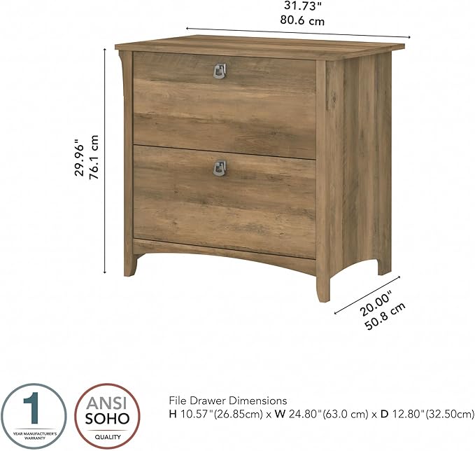 Bush SAF132RCP-03 Salinas 2-Drawer Lateral File Cabinet, Letter/Legal, Reclaimed Pine, 31.73-Inch - LeafyLoom