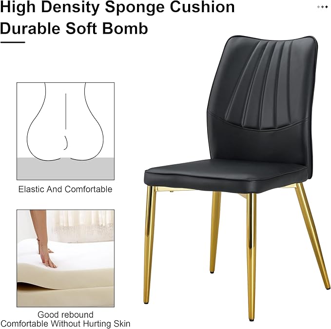 NicBex Dining Chairs Set of 4 Modern Faux Leather High Back Dining Chair Dining Room Kitchen Chairs with Golden Metal Legs,Chairs for Dining Room, Kitchen,Living Room, and Restaurants,Black - LeafyLoom