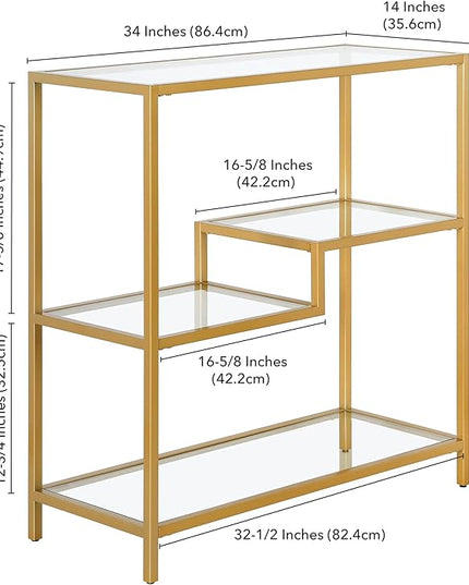 Henn&Hart 36" Tall Rectangular Bookcase in Gold, for Home Office, Living Room - LeafyLoom