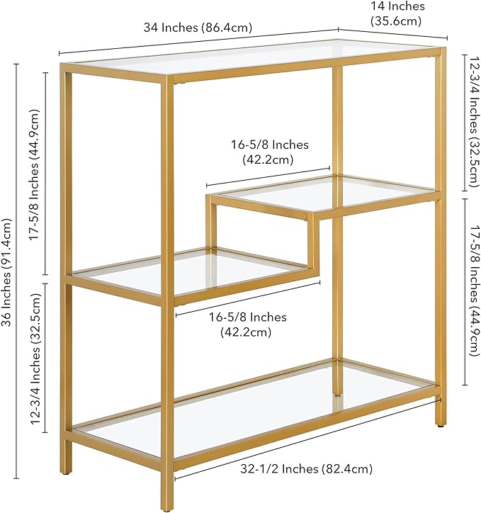 Henn&Hart 36" Tall Rectangular Bookcase in Gold, for Home Office, Living Room - LeafyLoom