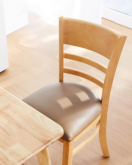 Livinia Cabin Dining Chair Set of 2, Solid Malaysian Oak PU Leather Upholstered Cushion Seat Wooden Ladder Back Side Chairs (Natural-Oak) Assembly Required - LeafyLoom