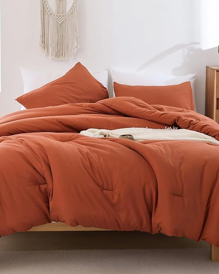 ROSGONIA Full Size Comforter Sets for Girls Boys Teens Burnt Orange,3pcs(1 Boho Comforter & 2 Pillowcases) Terracotta Dorm Bedding Kids Comforter Sets - LeafyLoom