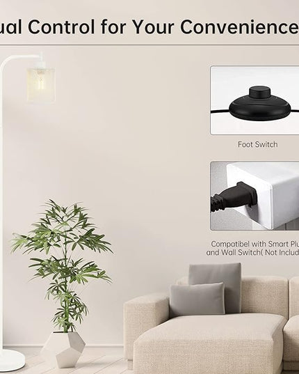 BoostArea White Industrial Floor Lamp, 67 Inch Modern Standing Lamp with Iron Mesh Lampshade, 6W LED Stand Up Lamp for Living Room, Bedroom, Office, Den - LeafyLoom
