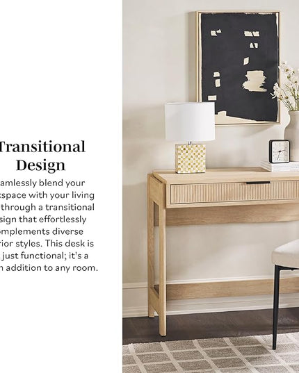 Walker Edison Office Writing and Computer Desk Spacious Desktop, Complementary in Living Spaces, 38 Inch, Reeded Coastal Oak - LeafyLoom
