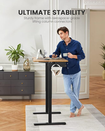 ErGear Large Electric Standing Desk with Keyboard Tray, 63x28 Inches Large Adjustable Height Sit Stand Up Desk, Home Office Desk Computer Workstation, Vintage Brown - LeafyLoom