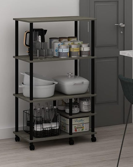 Furinno Turn-N-Tube 4-Tier Toolless Kitchen Storage Shelf Cart, French Oak Grey/Black - LeafyLoom