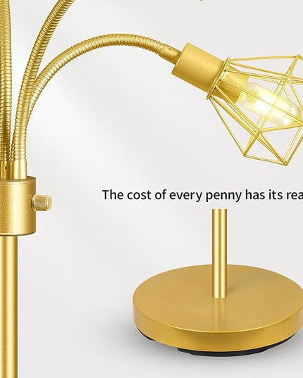 Gold Floor Lamp,Industrial Floor Lamps for Living Room,Tree Standing Lamp Bright with 5 Charm Diamond Head 2000 Lumens LED Bulbs,3 Way Switch,Modern Stand up Lamp for Bedroom Office Farmhouse - LeafyLoom
