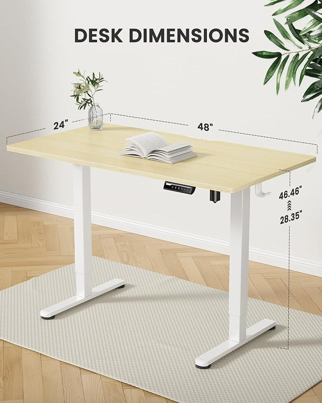 ErGear Height Adjustable Electric Standing Desk, 48 x 24 Inches Sit Stand up Desk, Memory Computer Home Office Desk (Natural) - LeafyLoom