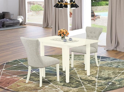 East West Furniture NDGA3-LWH-35 Norden 3 Piece Dinette Set for Small Spaces Contains a Rectangle Dining Table with Dropleaf and 2 Doeskin Fabric Upholstered Chairs, 30x48 Inch, Linen White - LeafyLoom