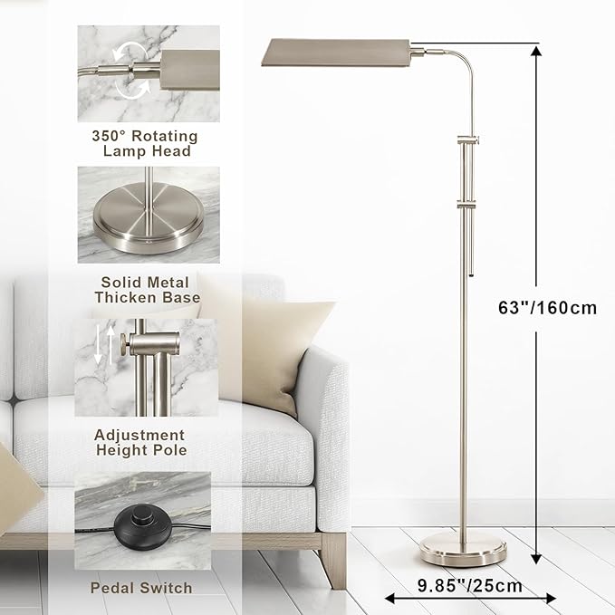 Pharmacy Floor Lamp, Height Adjustable Floor Lamp for Living Room Led Floor Lamp Modern Tall Lamp with 350° Swing Arm Led Standing Lamp for Bedroom Office Modern Floor Lamp Pedal Switch - LeafyLoom