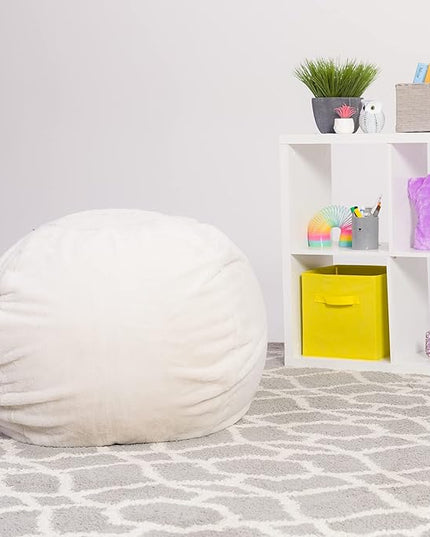 Posh Creations Bean Bag Chair for Kids, Teens, and Adults Includes Removable and Machine Washable Cover, Soft Faux Rabbit Fur - Cream, 27in - Medium - LeafyLoom