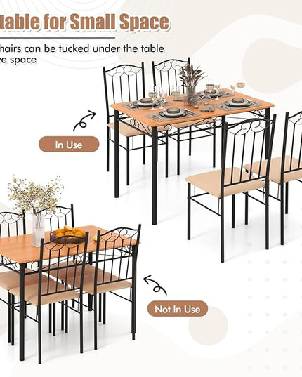 LUARANE 5-Piece Dining Table Set, Rectangular Dining Table with 4 Cushioned Chairs, Modern Wooden Breakfast Table Set for Small Spaces, Apartment, Dinette, Breakfast Nook, Black + Natural - LeafyLoom