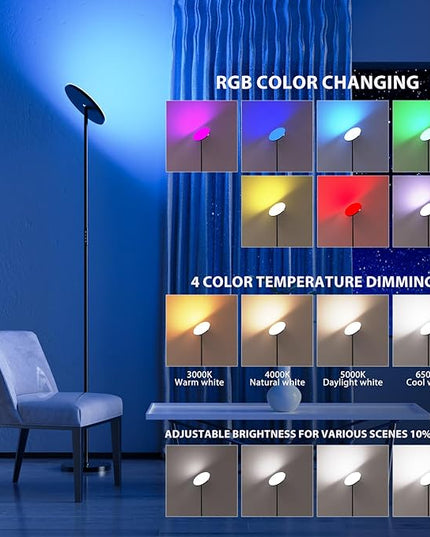 Dimunt Floor Lamp, 36W/3600LM Super Bright LED Floor Lamps, RGB Modern Standing Lamp with Remote and Button Control, 3000K-6500K Dimmable Tall Lamp for Living Room, Bedroom, Game Room, RGB Corner Lamp - LeafyLoom