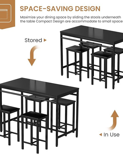 DKLGG Dinner Table Set for 4, Modern Kitchen Table and Chairs for 4 Wooden Top and Adjustable Metal Legs, Small Dining Room Table Set 5 Pieces Compact Design for Small Space - LeafyLoom