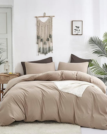 Taupe Comforter Queen Khaki Bedding Set Women Soft Dark Champagne Bedding Set Men Breathable Cream Coffee Comforter Set Queen Coffee Color Bed Set - LeafyLoom
