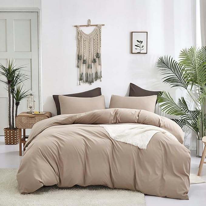 Taupe Comforter Queen Khaki Bedding Set Women Soft Dark Champagne Bedding Set Men Breathable Cream Coffee Comforter Set Queen Coffee Color Bed Set - LeafyLoom
